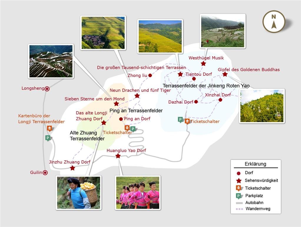 Longsheng Reisterrassen Wanderung Karte