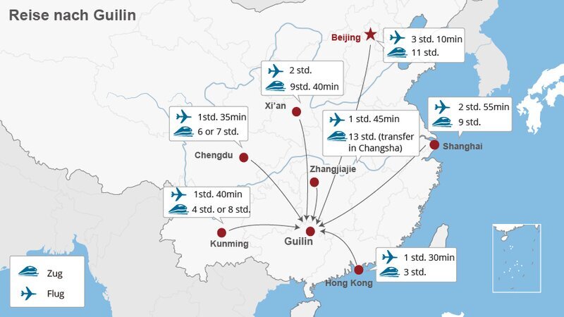 Flug und Zug nach Guilin