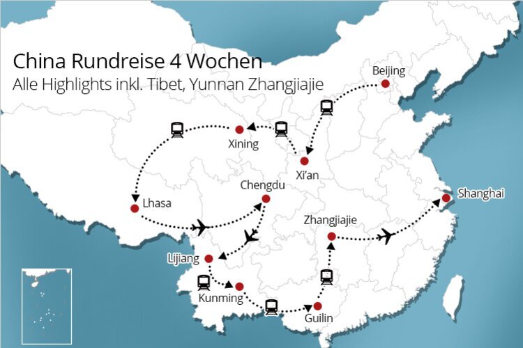 China Reiseroute 4 Wochen